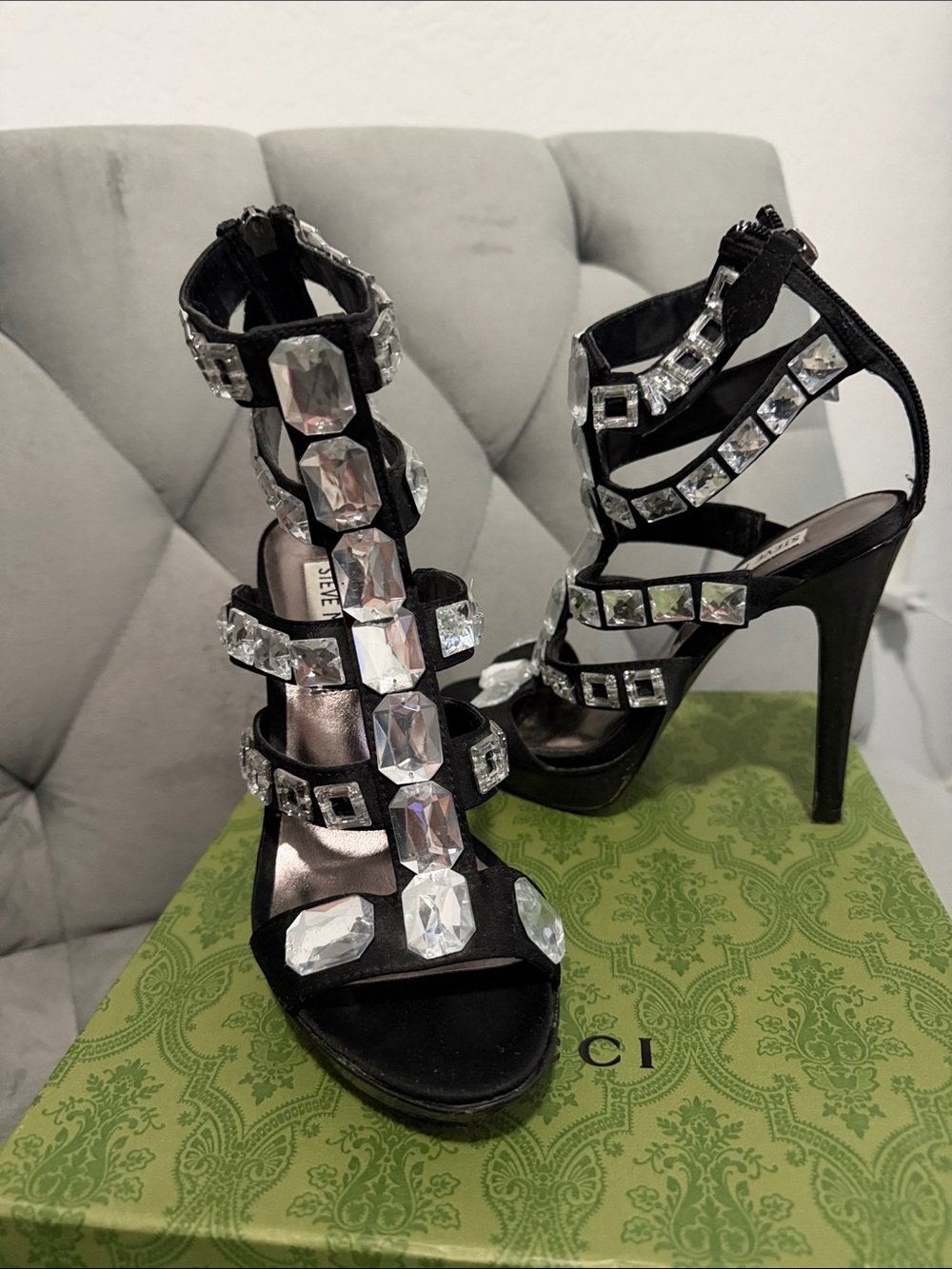 Steve Madden Black Jeweled Strappy High Heels